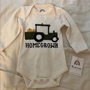 Emerson and Friends Cream Homegrown Tractor Bodysuit